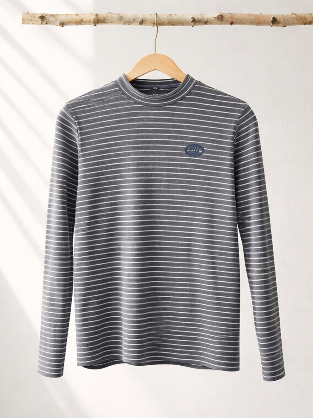 PTP17+ Grey White Striped Mock Neck Long Sleeve Top Small Medium Soft Academia